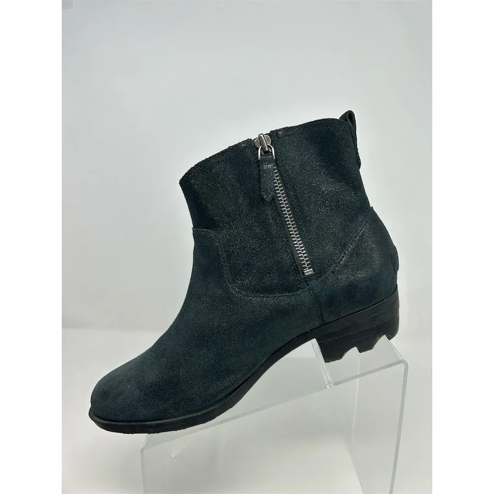 Sorel Lolla II Ankle Booties Black Metallic Side Zip Low Block Heel Size 10